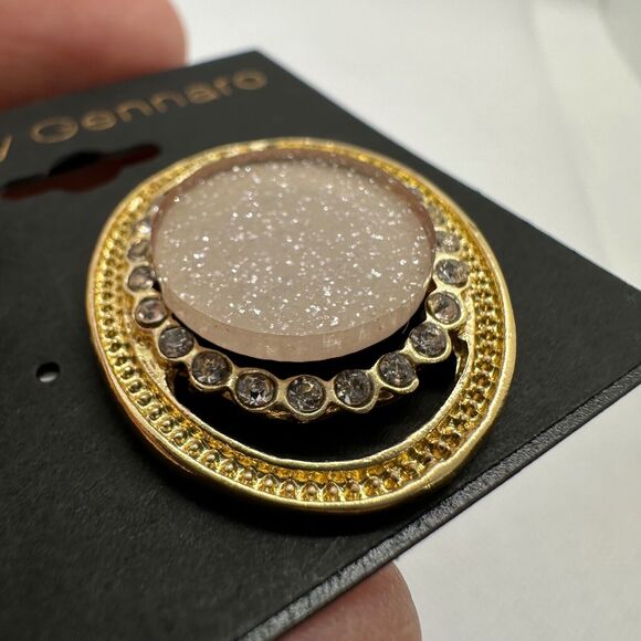 G By Gennaro Gold Tone Pink Sparkle Stone Oval Mixed Media Stud Fashion Earrings - Picture 2 of 5